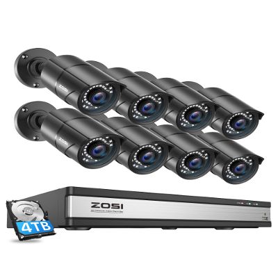 ZOSI H.265+ 4K 16CH PoE Security Camera System, 8 X Wired 5MP (3K) Bullet PoE IP Cameras Outdoor Indoor, 16CH NVR with 4TB HDD for 24/7 Recording, 120ft Night Vision, Motion Detection, Remote Access