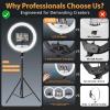 22'' Ring Light with 75'' Tripod Stand, LED Display/2 USB Ports/6500K Dimmable Ring Light for ipad Phone Holder for Tattoo Lash Live Makeup Video Recording TikTok Barber Stylist Photography view 2