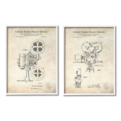 Stupell Industries Vintage Movie Camera Cinema Projector Patent Diagram, Design by Karl Hronek