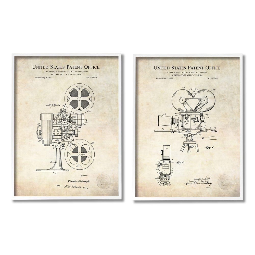 Stupell Industries Vintage Movie Camera Cinema Projector Patent Diagram, Design by Karl Hronek