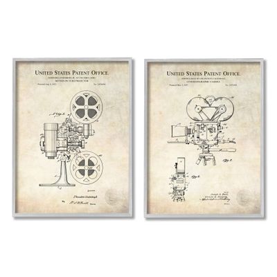 Stupell Industries Vintage Movie Camera Cinema Projector Patent Diagram, Design by Karl Hronek
