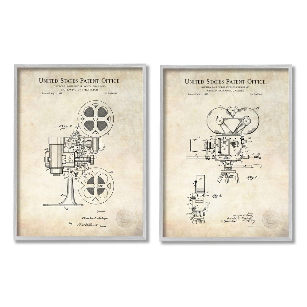Stupell Industries Vintage Movie Camera Cinema Projector Patent Diagram, Design by Karl Hronek