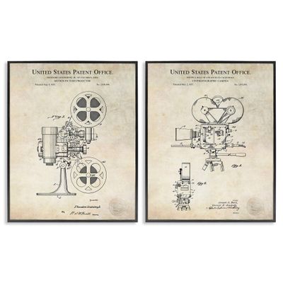 Vintage Movie Camera Cinema, 24 x 30 Inch Framed Gicle Print Set