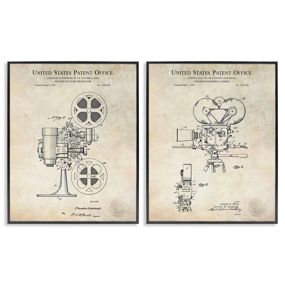 Vintage Movie Camera Cinema, 24 x 30 Inch Framed Gicle Print Set