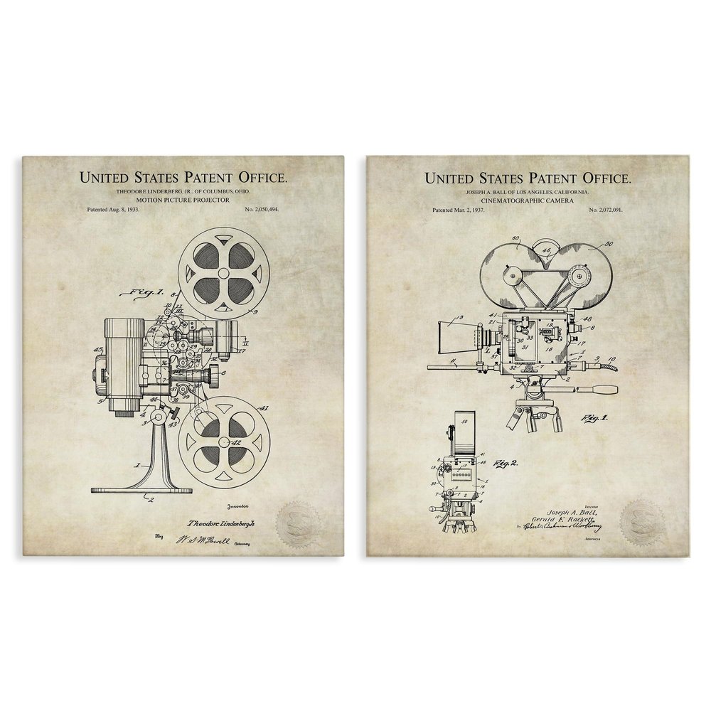 Stupell Industries Vintage Movie Camera, 16 x 20 Inch Canvas Wall Art Set