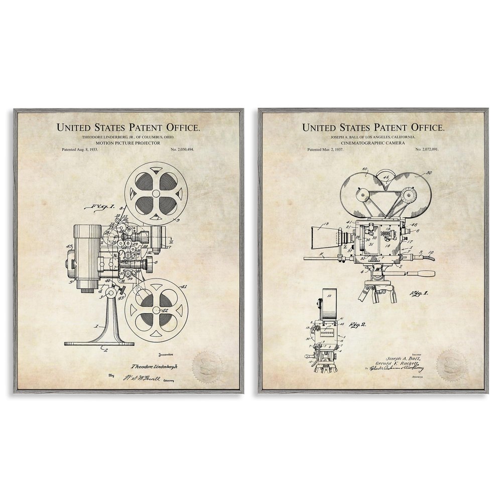 Vintage Movie Camera Cinema, 11 x 14 Inch Framed Gicle Print Set