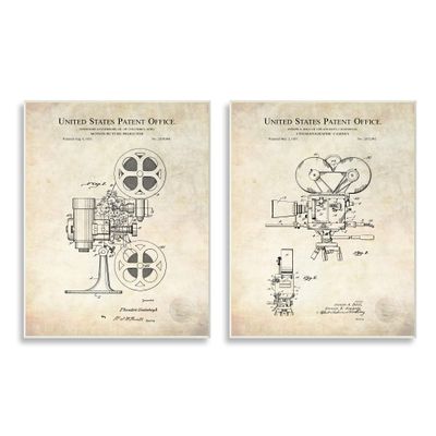 Stupell Industries Vintage Movie Camera Cinema Projector Patent Diagram, Design by Karl Hronek