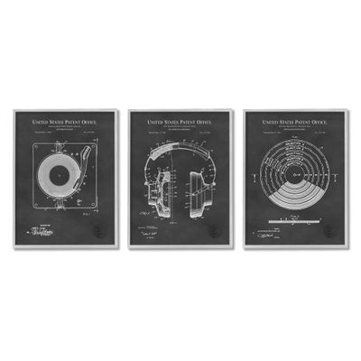 Stupell Industries Vintage Music Headphones Record Player Turntable Blueprint, Design by Karl Hronek