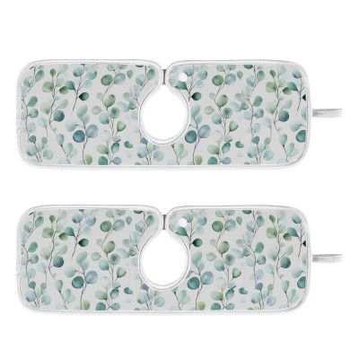 Kitchen Faucet Absorbent Mat,Flower Green Leaves Water Splash Guard for Sink, Faucet Drip Catcher Thicken Sponge Microfiber Faucet Water Catcher Mat Sink Absorbent Mat for Kitchen 30x5in 2 Pack