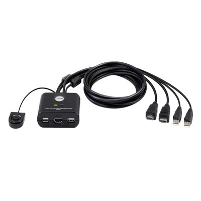 ATEN CS22HF 2-Port USB FHD HDMI KVM Switch Full HD 1080p, 2 Computers 1 Monitor, USB Peripherals, Easy Hook Design, Push-Button Remote, Plug-and-Play, Multi-Platform (Windows/Mac/Linux)