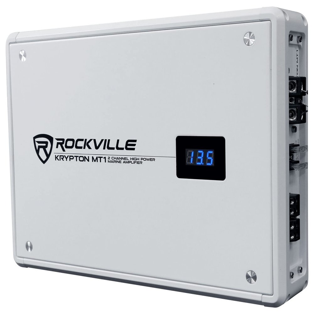 Rockville Krypton MT1 1600W Peak/400W RMS 2-Channel Marine Amplifier, Class-AB, Adjustable Crossover, Volt Meter for Boats and Marine Audio