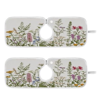 Kitchen Faucet Absorbent Mat, Herbs Wild Flowers Plant Water Splash Guard for Sink, Faucet Drip Catcher Thicken Sponge Microfiber Faucet Water Catcher Mat Sink Absorbent Mat for Kitchen 23x5in 2 Pack