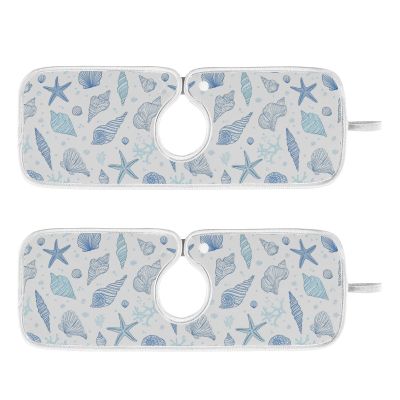Kitchen Faucet Absorbent Mat,Seashells Starfish Water Splash Guard for Sink, Faucet Drip Catcher Thicken Sponge Microfiber Faucet Water Catcher Mat Sink Absorbent Mat for Kitchen 23x5in 2 Pack