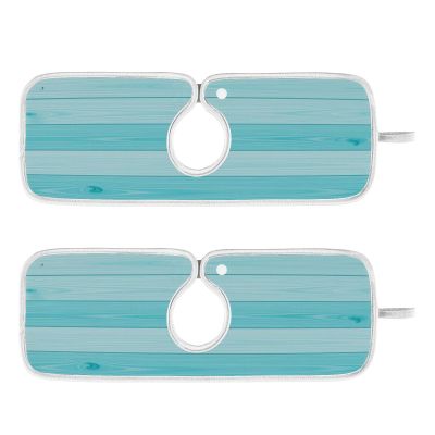Teal Turquoise Green Wood Water Splash Guard Faucet Drip Catcher Thicken Sponge Microfiber Sink Absorbent Mat for Kitchen 30x5in 2 Pack