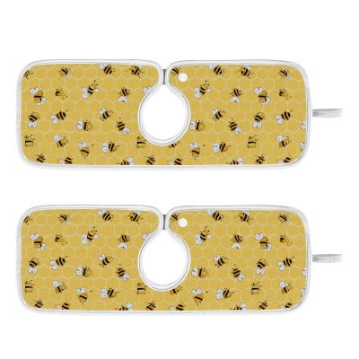 Kitchen Faucet Absorbent Mat,Bees Honey Honeycombs Water Splash Guard for Sink, Faucet Drip Catcher Thicken Sponge Microfiber Faucet Water Catcher Mat Sink Absorbent Mat for Kitchen 30x5in 2 Pack