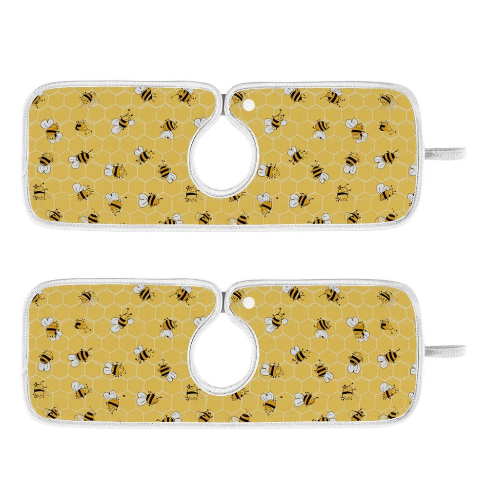 Kitchen Faucet Absorbent Mat,Bees Honey Honeycombs Water Splash Guard for Sink, Faucet Drip Catcher Thicken Sponge Microfiber Faucet Water Catcher Mat Sink Absorbent Mat for Kitchen 30x5in 2 Pack