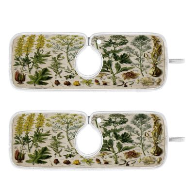 Kitchen Faucet Absorbent Mat, Antique Botanical Water Splash Guard for Sink, Faucet Drip Catcher Thicken Sponge Microfiber Faucet Water Catcher Mat Sink Absorbent Mat for Kitchen 23x5in 2 Pack