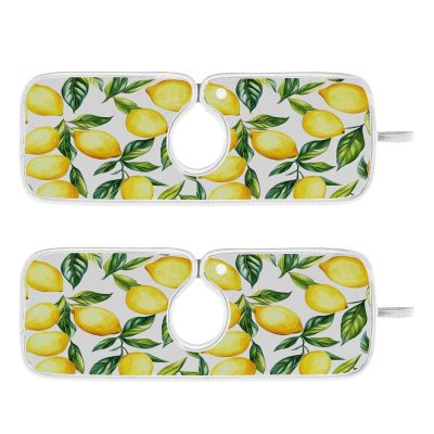 Kitchen Faucet Absorbent Mat,Lemon Water Splash Guard for Sink, Faucet Drip Catcher Thicken Sponge Microfiber Faucet Water Catcher Mat Sink Absorbent Mat for Kitchen 23x5in 2 Pack