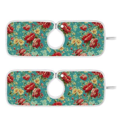 Kitchen Faucet Absorbent Mat,Rose Flower Floral Water Splash Guard for Sink, Faucet Drip Catcher Thicken Sponge Microfiber Faucet Water Catcher Mat Sink Absorbent Mat for Kitchen 23x5in 2 Pack