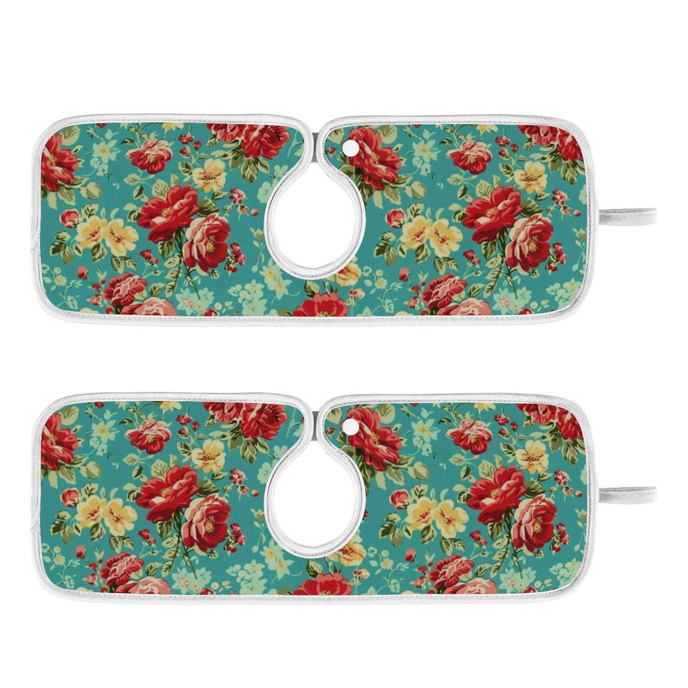 Kitchen Faucet Absorbent Mat,Rose Flower Floral Water Splash Guard for Sink, Faucet Drip Catcher Thicken Sponge Microfiber Faucet Water Catcher Mat Sink Absorbent Mat for Kitchen 23x5in 2 Pack