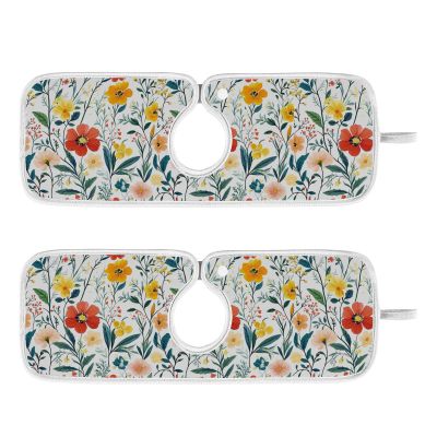 Kitchen Faucet Absorbent Mat,Summer Blooming Flower Water Splash Guard for Sink, Faucet Drip Catcher Thicken Sponge Microfiber Faucet Water Catcher Mat Sink Absorbent Mat for Kitchen 30x5in 2 Pack