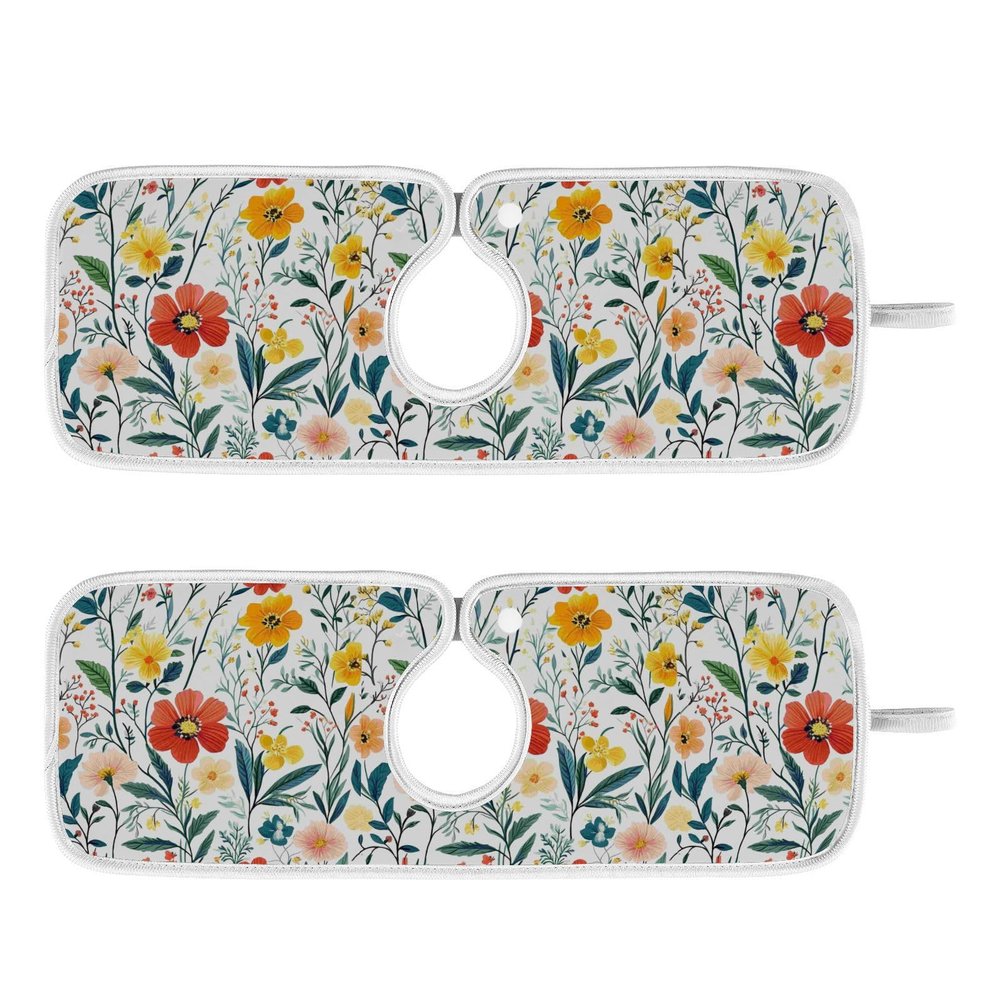 Kitchen Faucet Absorbent Mat,Summer Blooming Flower Water Splash Guard for Sink, Faucet Drip Catcher Thicken Sponge Microfiber Faucet Water Catcher Mat Sink Absorbent Mat for Kitchen 30x5in 2 Pack