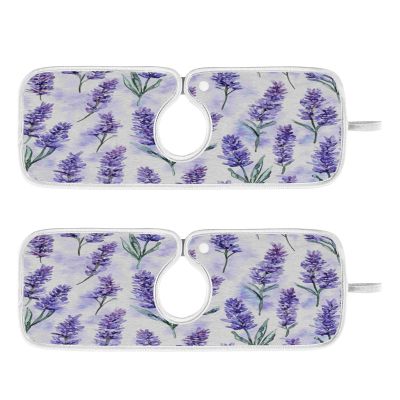 Kitchen Faucet Absorbent Mat,Lavender Flower Water Splash Guard for Sink, Faucet Drip Catcher Thicken Sponge Microfiber Faucet Water Catcher Mat Sink Absorbent Mat for Kitchen 23x5in 2 Pack