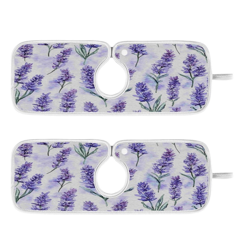 Kitchen Faucet Absorbent Mat,Lavender Flower Water Splash Guard for Sink, Faucet Drip Catcher Thicken Sponge Microfiber Faucet Water Catcher Mat Sink Absorbent Mat for Kitchen 23x5in 2 Pack