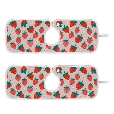 Kitchen Faucet Absorbent Mat,Strawberry Summer Berry Water Splash Guard for Sink, Faucet Drip Catcher Thicken Sponge Microfiber Faucet Water Catcher Mat Sink Absorbent Mat for Kitchen 30x5in 2 Pack