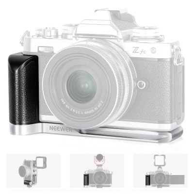NEEWER Camera Grip for Nikon Z fc, Aluminum Alloy L Shaped Handgrip with Retro Leather Handle, 1/4 Thread, Cold Shoe, and Arca Dovetail, Compatible with Nikon Z fc Mirrorless Camera (VS108)