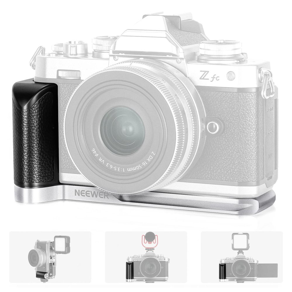 NEEWER Camera Grip for Nikon Z fc, Aluminum Alloy L Shaped Handgrip with Retro Leather Handle, 1/4 Thread, Cold Shoe, and Arca Dovetail, Compatible with Nikon Z fc Mirrorless Camera (VS108)