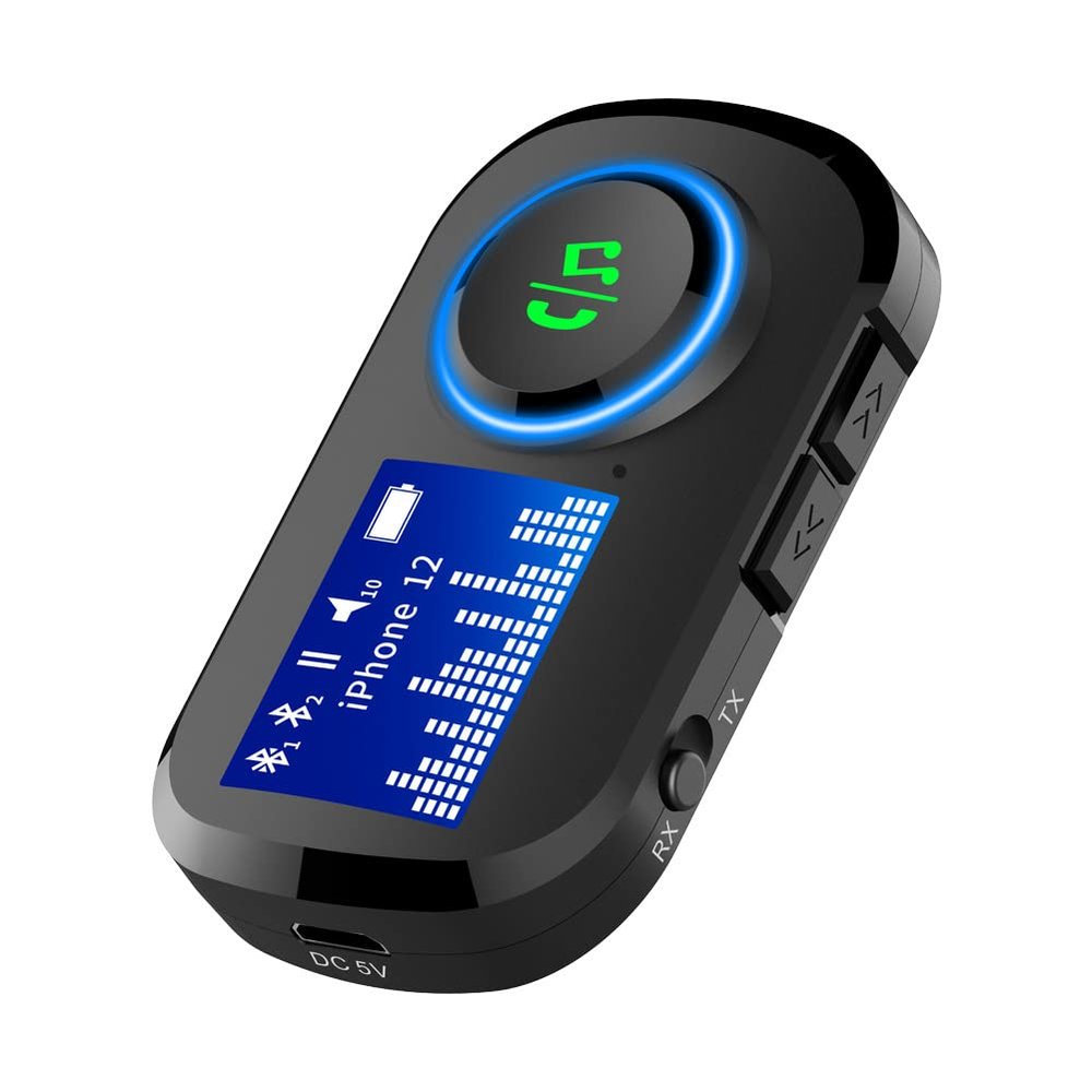 Bluetooth 5.0 Receiver for Car, Noise Cancelling AUX Adapter with TX & RX Modes Digital Display Screen, Dual Connect Adapter for Car Aux, Home Stereo