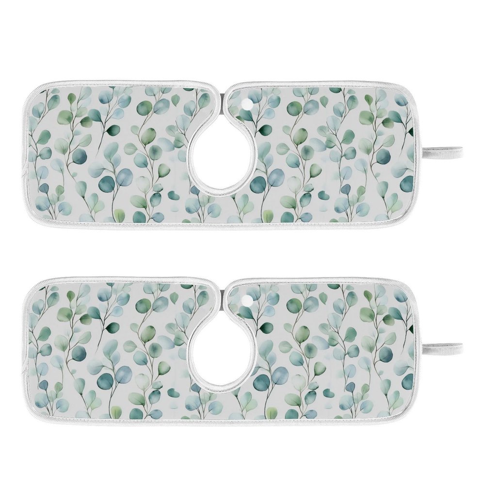 Kitchen Faucet Absorbent Mat,Flower Green Leaves Water Splash Guard for Sink, Faucet Drip Catcher Thicken Sponge Microfiber Faucet Water Catcher Mat Sink Absorbent Mat for Kitchen 23x5in 2 Pack