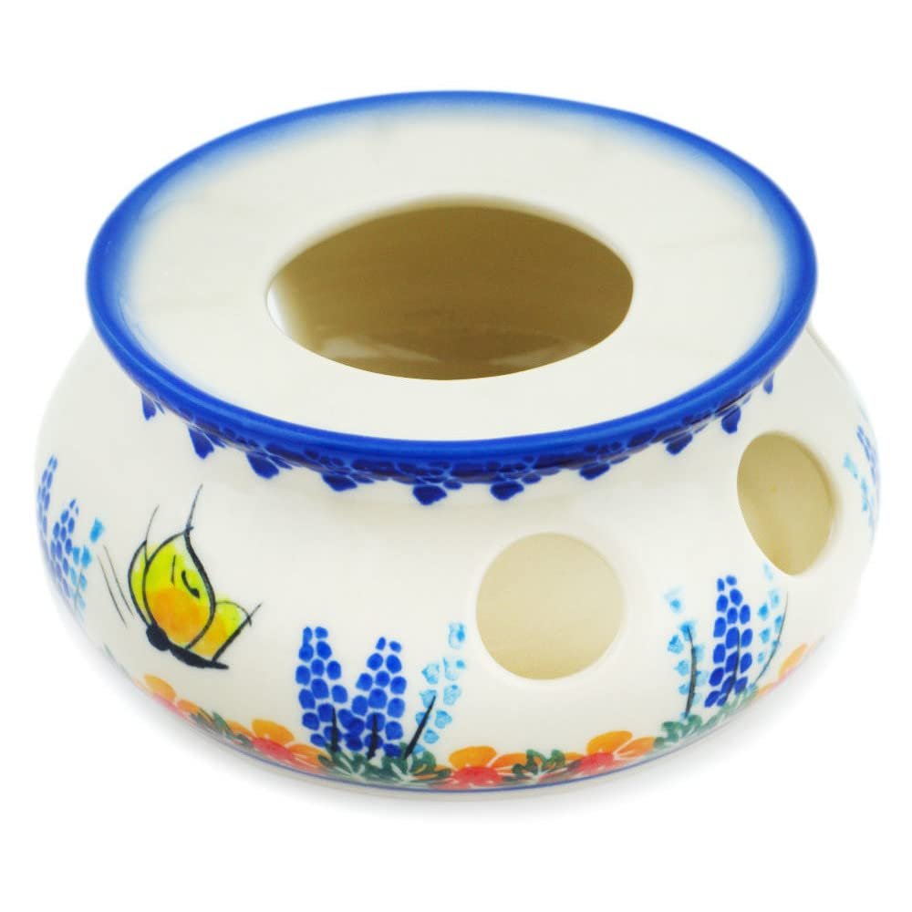 Polmedia Polish Pottery Heater UNIKAT - Flutters in The Wind Pattern Handmade in Boleslawiec Poland by Ceramika Dalia + Certificate of Authenticity