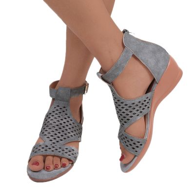 ZBYY Wedge Sandals for Women Summer Open Toe Casual Roman Hollow Out Sandals Ankle Strap Low Wedge Beach Outdoor Sandals