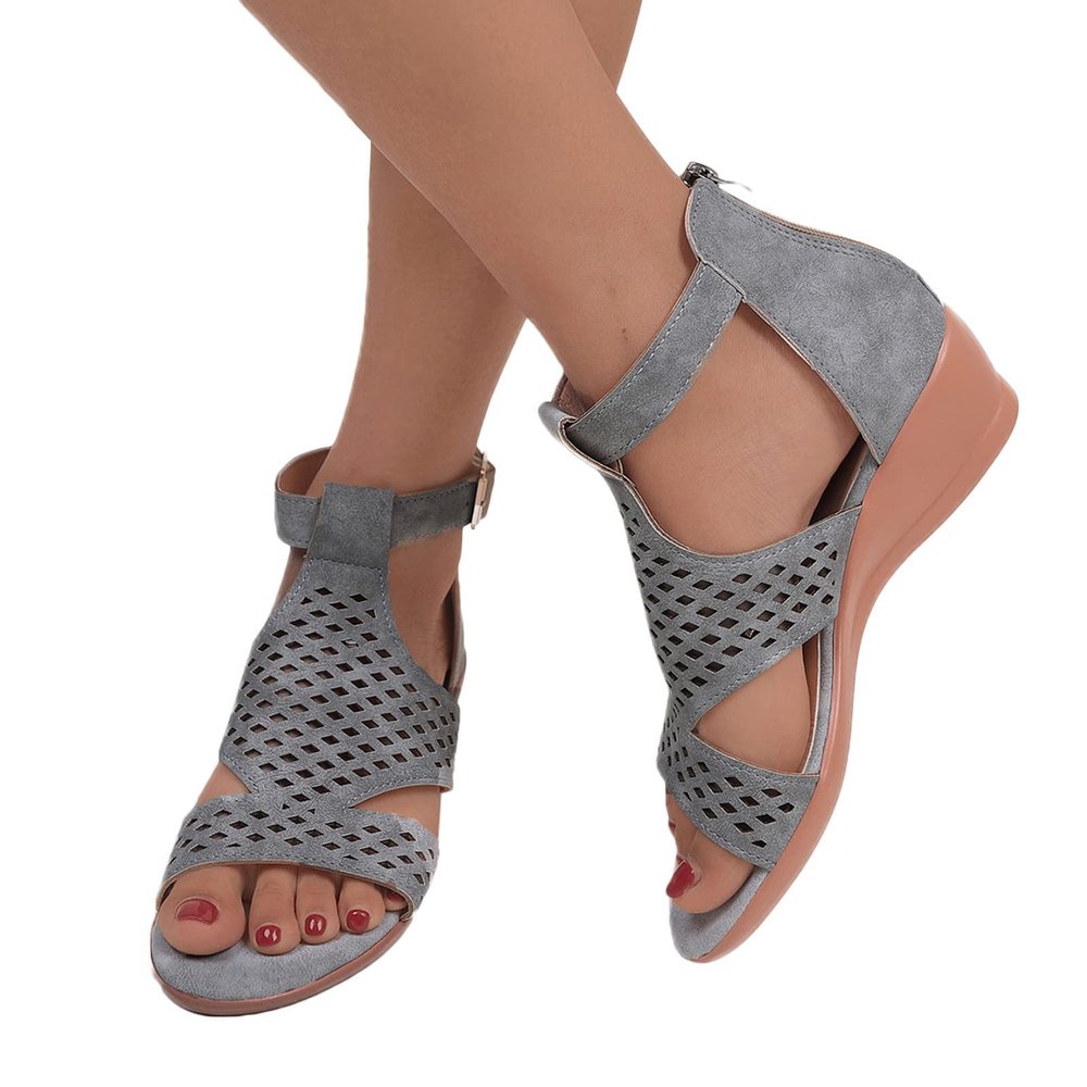 ZBYY Wedge Sandals for Women Summer Open Toe Casual Roman Hollow Out Sandals Ankle Strap Low Wedge Beach Outdoor Sandals
