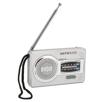 Pocket AM FM Radio, Portable Mini Transistor Radio DSP Chip, Battery Powered Compact Radios Player with Antenna, Loudspeaker, Headphone Jack, Silver Gray