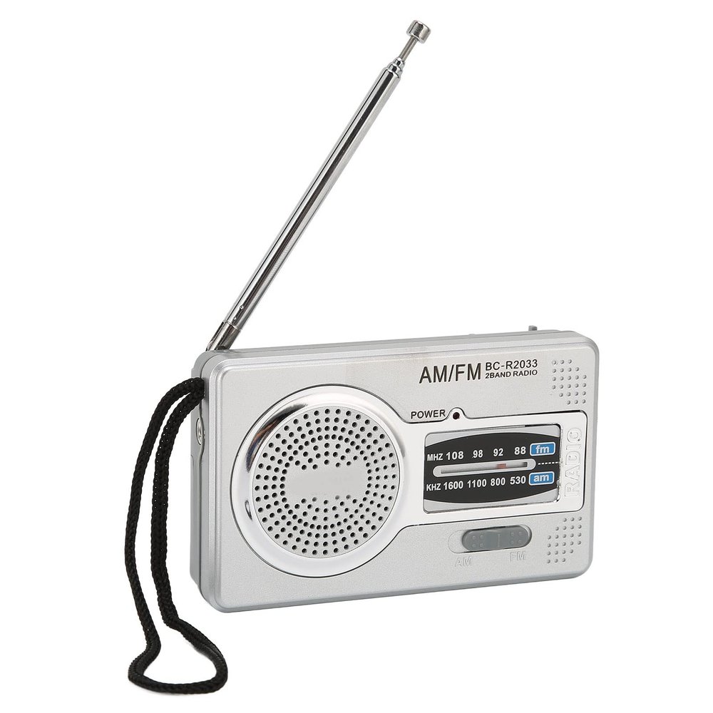 Pocket AM FM Radio, Portable Mini Transistor Radio DSP Chip, Battery Powered Compact Radios Player with Antenna, Loudspeaker, Headphone Jack, Silver Gray