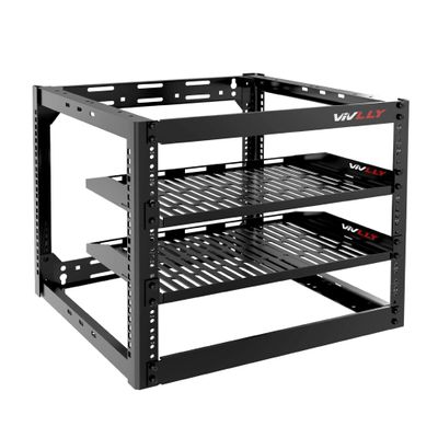 10U Server Rack Heavy Duty Open Frame Network Rack Mount 19 Inch - Wall Mount or Floor Standing IT Equipment Cabinet - 400lbs Capacity Networking Data Center Rack with 2 Vented Shelves - Vivlly
