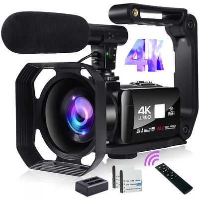 HCCH 4K Video Camera Camcorder UHD 48MP WiFi IR Night Vision Vlogging Camera with Touch Screen 18X Digital Zoom YouTube Camera with Microphone, Handheld Stabilizer, Remote, 2 Batteries
