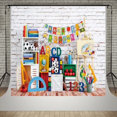 Kate 7x5ft Back to School Photography Backdrops White Brick Wall ABC Letters Numbers Decoration Photo Studio Background Football Classmate Students Photo Backdrop