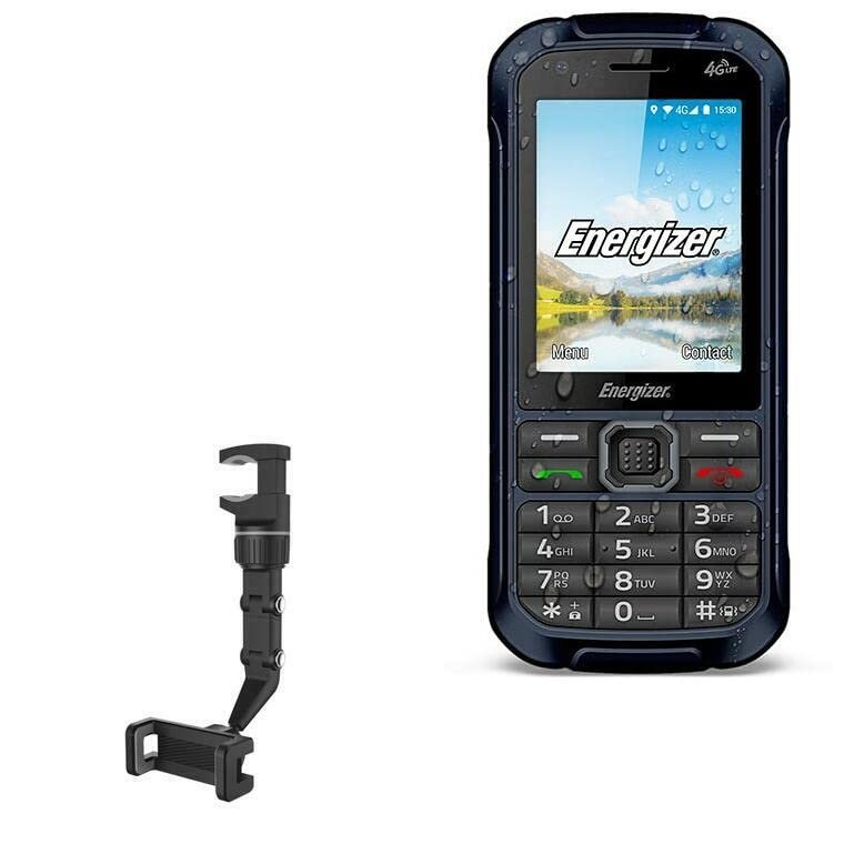BoxWave Car Mount Compatible with Energizer Hardcase H280S - Rearview Mirror Car Mount, Rear View Mirror Adjustable GPS Car Mount - Jet Black