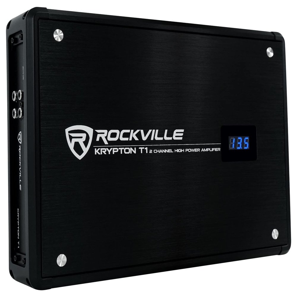 Rockville KRYPTON T1 1600W Peak/400W RMS 2 Channel Car Amplifier 2 Ohm, Dyno-Certified, Voltage Display, MOSFET Power, for Car Audio Enthusiasts