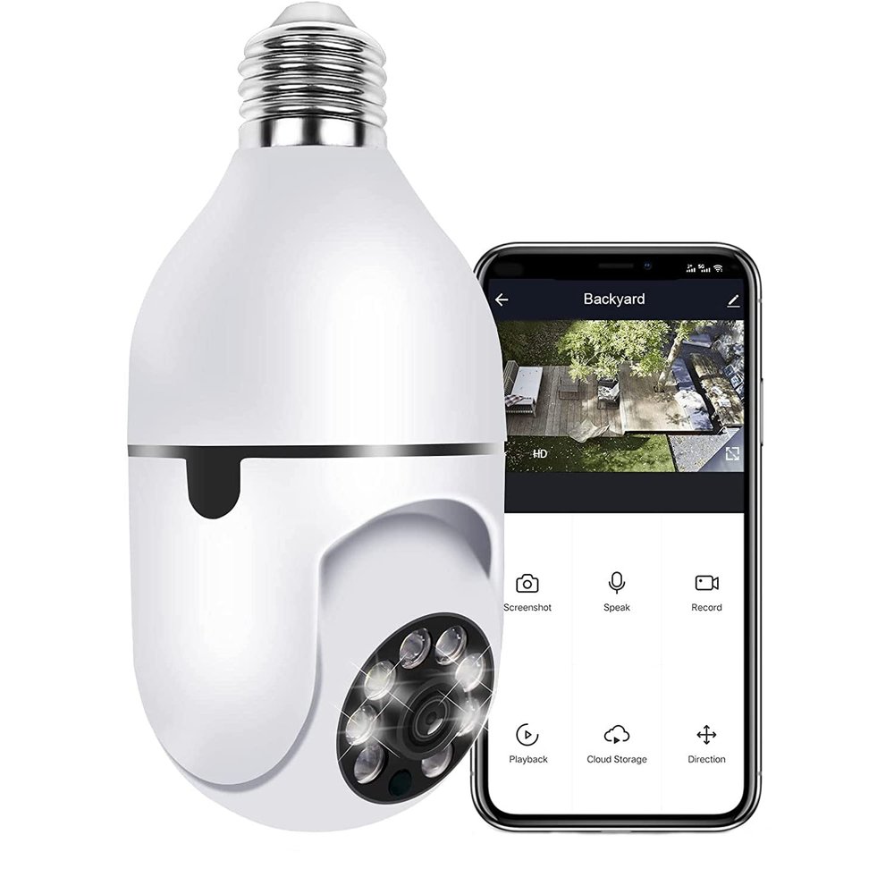 Bulb Security Camera 2.4GHz Wireless, 3602K Tuya Smart Indoor 3MP Camera, Full Color Night Vision & Motion Tracking, AI Human Detection, Audible Alarm, Alexa/Google Home, Solar Powered