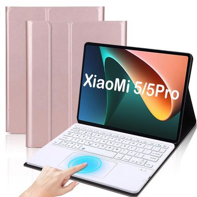 QYiiD TouchPad Keyboard Case for Xiaomi Mi Pad 5 Pro 11 Inch, Leather Stand Case Cover with Magnetically Detachable Wireless Keyboard for Xiaomi Mi Pad 5/5 Pro, Rosegold