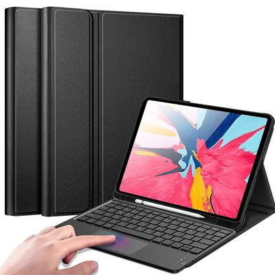 QYiiD TouchPad Keyboard Case for iPad Pro 12.9" 2017/2015, Magnetically Detachable Wireless Bluetooth Keyboard Cover with Pencil Holder for iPad Pro 12.9 1st / 2nd Gen, Black