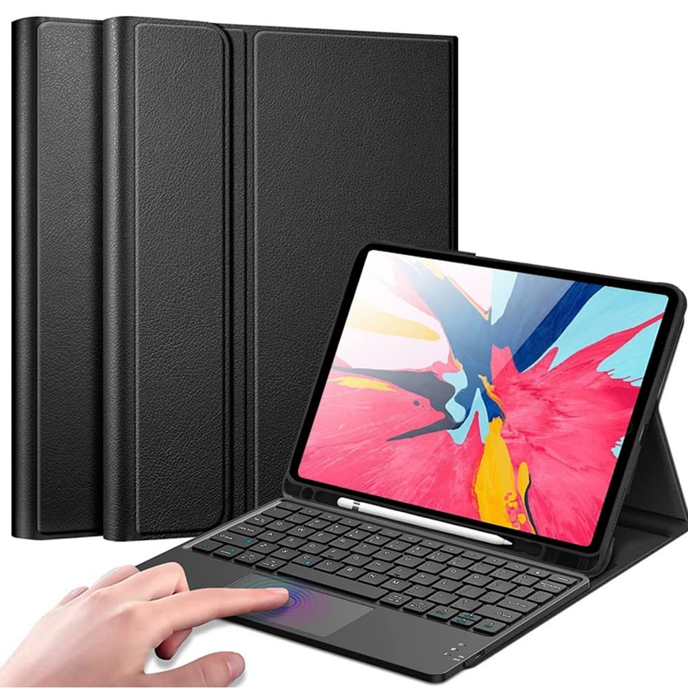 QYiiD TouchPad Keyboard Case for iPad Pro 12.9" 2017/2015, Magnetically Detachable Wireless Bluetooth Keyboard Cover with Pencil Holder for iPad Pro 12.9 1st / 2nd Gen, Black