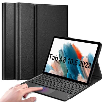 QYiiD TouchPad Keyboard Case for Galaxy Tab A8 10.5" 2021 Model SM-X200/X205/X207, PU Leather Stand Cover with Magnetically Detachable Wireless Bluetooth Keyboard for Galaxy Tab A8 10.5", Black