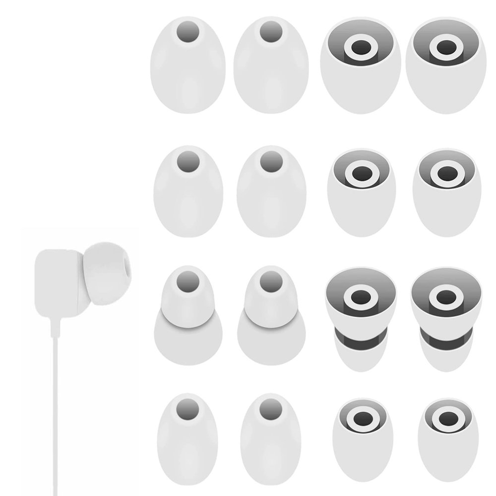8 Pairs Powerbeats Pro Ear Tips Buds, 4 Size Replacement Soft Flexible Fit in Case Noise Reduce Silicone Rubber Earbuds Eartips Wing Skin Accessories Compatible with Beats Flex/BeatsX - Silver