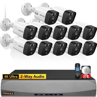 OOSSXX (4K/8.0 Megapixel & 130 Ultra Wide-Angle) 2-Way Audio PoE Outdoor Home Security Camera System Wired Outdoor Video Surveillance IP Cameras System